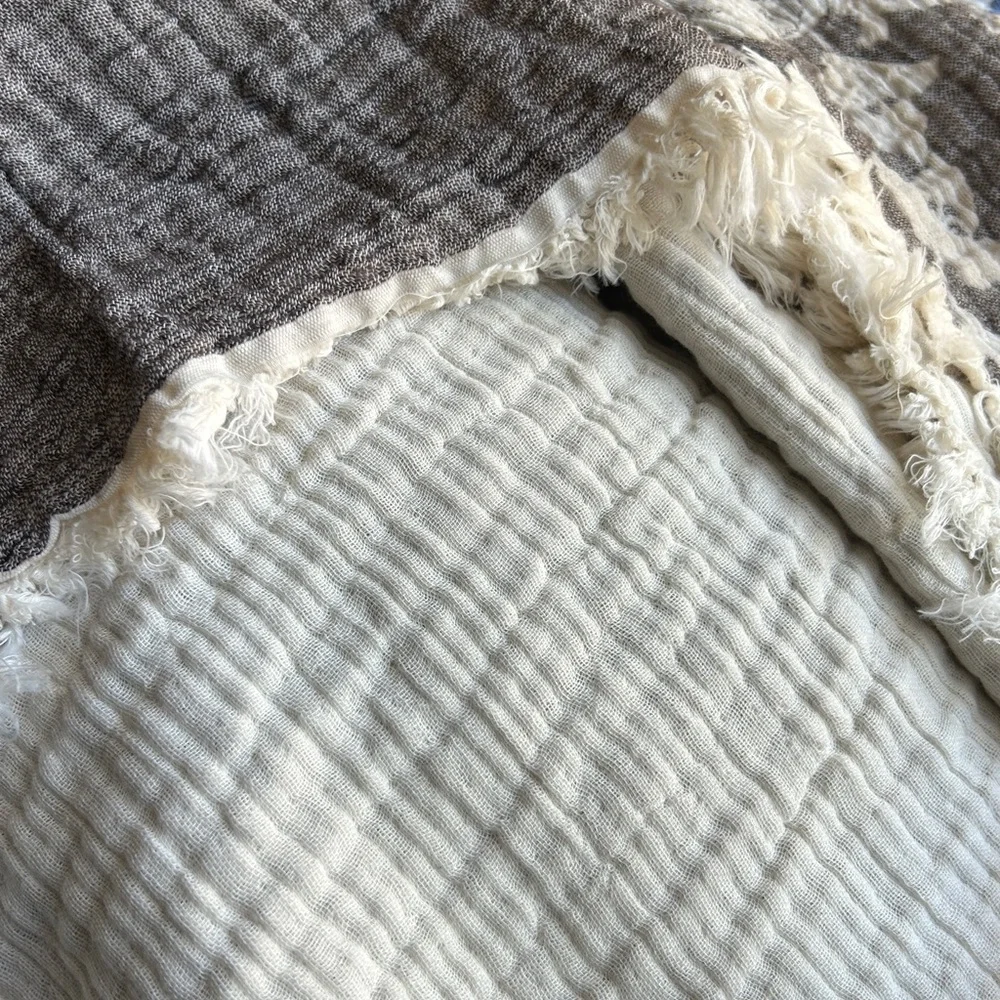Earth Brown Taupe Floral Quilt Bedspread Dark Taupe Ecru Cream Loom Weave QUEEN